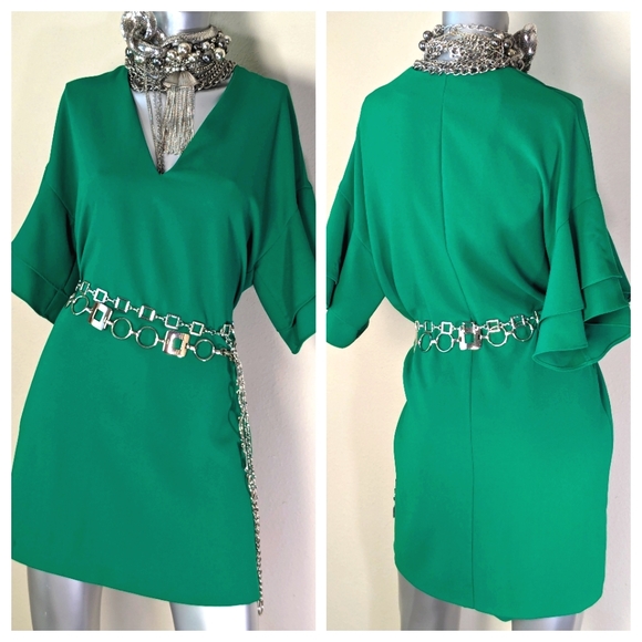 ZARA Woman Flutter Sleeves Relaxed Babydoll V-Cut Neckline Shift Dress - Picture 2 of 14